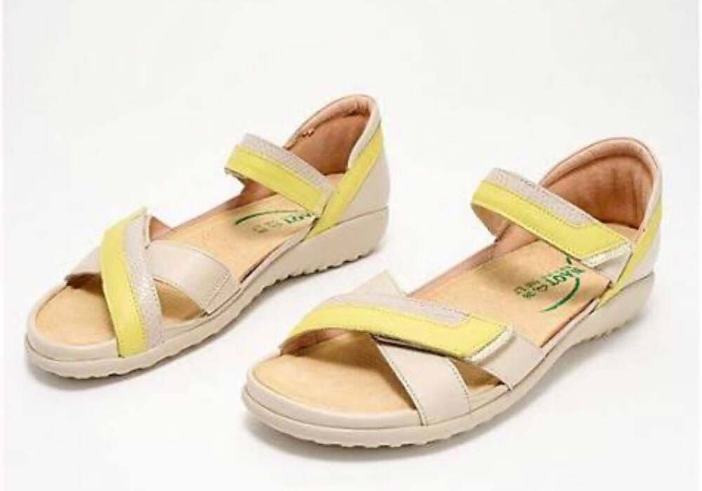Naot Karawa Adjustable Leather Sport Sandals Marigold/Beige ivory size 36